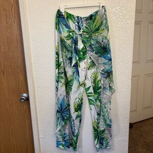 Graver Susan Graver Tropical Leaf Print Wide Leg Wrap Palazzo Pants Women's M